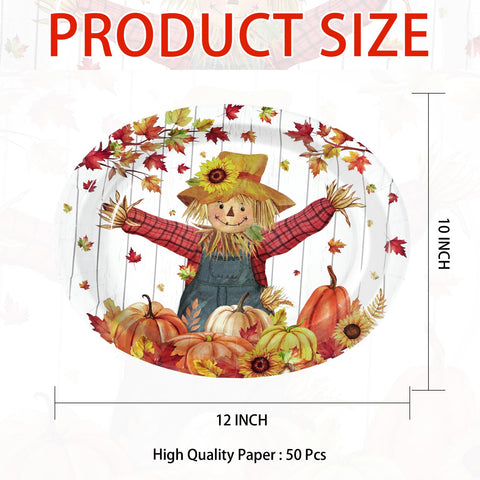 50Pcs Fall Scarecrow Oval Paper Plates - Grencian