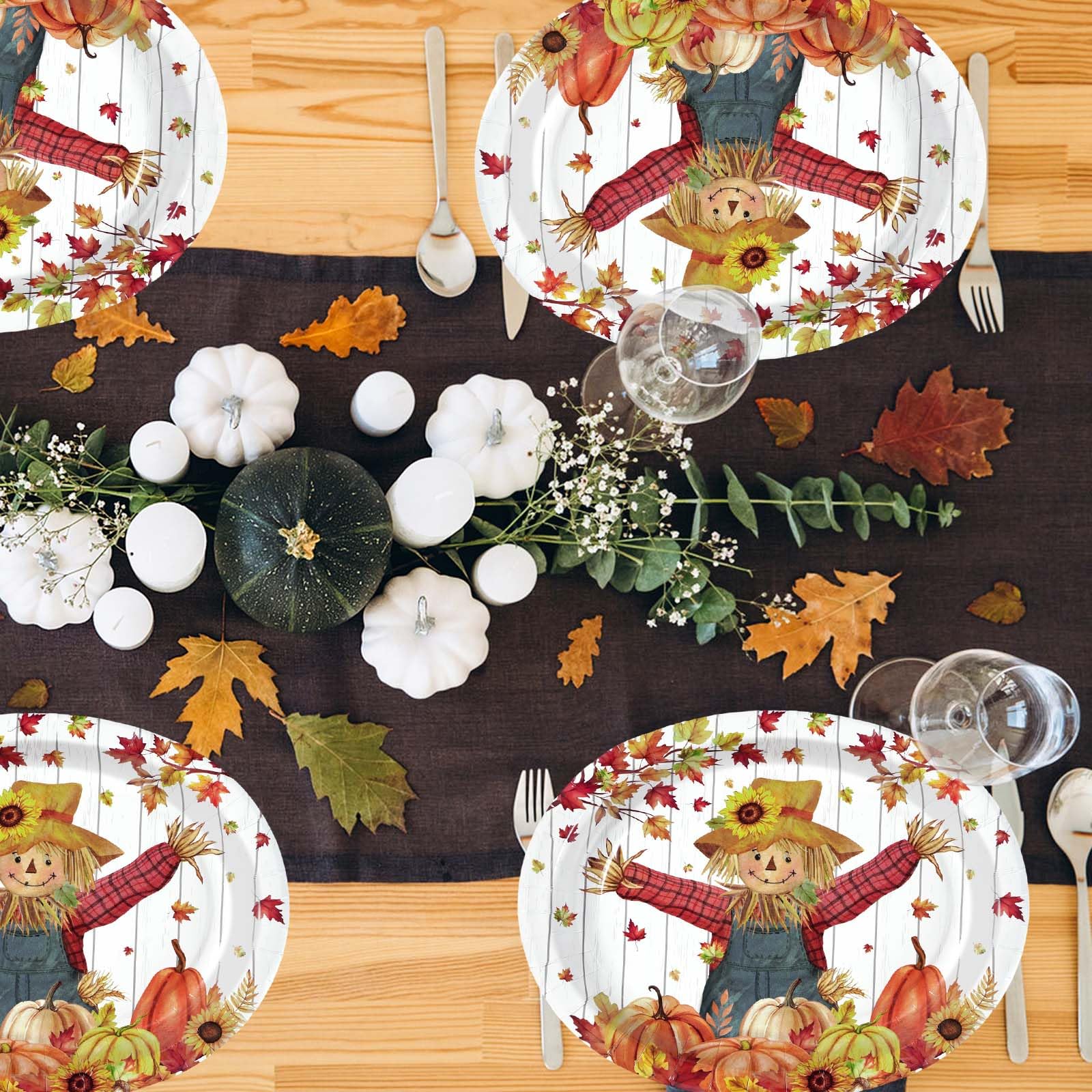 50Pcs Fall Scarecrow Oval Paper Plates - Grencian