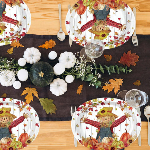 50Pcs Fall Scarecrow Oval Paper Plates - Grencian