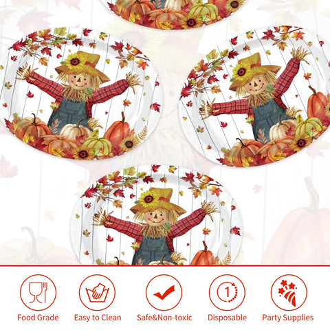 50Pcs Fall Scarecrow Oval Paper Plates - Grencian