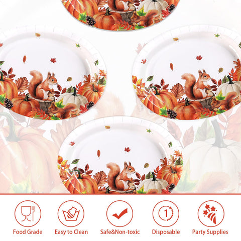 50Pcs Fall Squireel Oval Paper Plates - Grencian