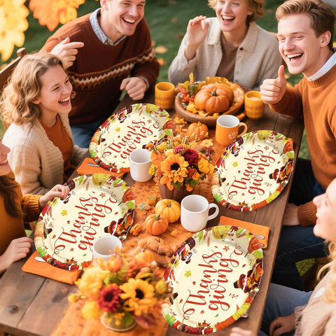 50Pcs Fall Turkey Pumpkin Oval Paper Plates - Grencian