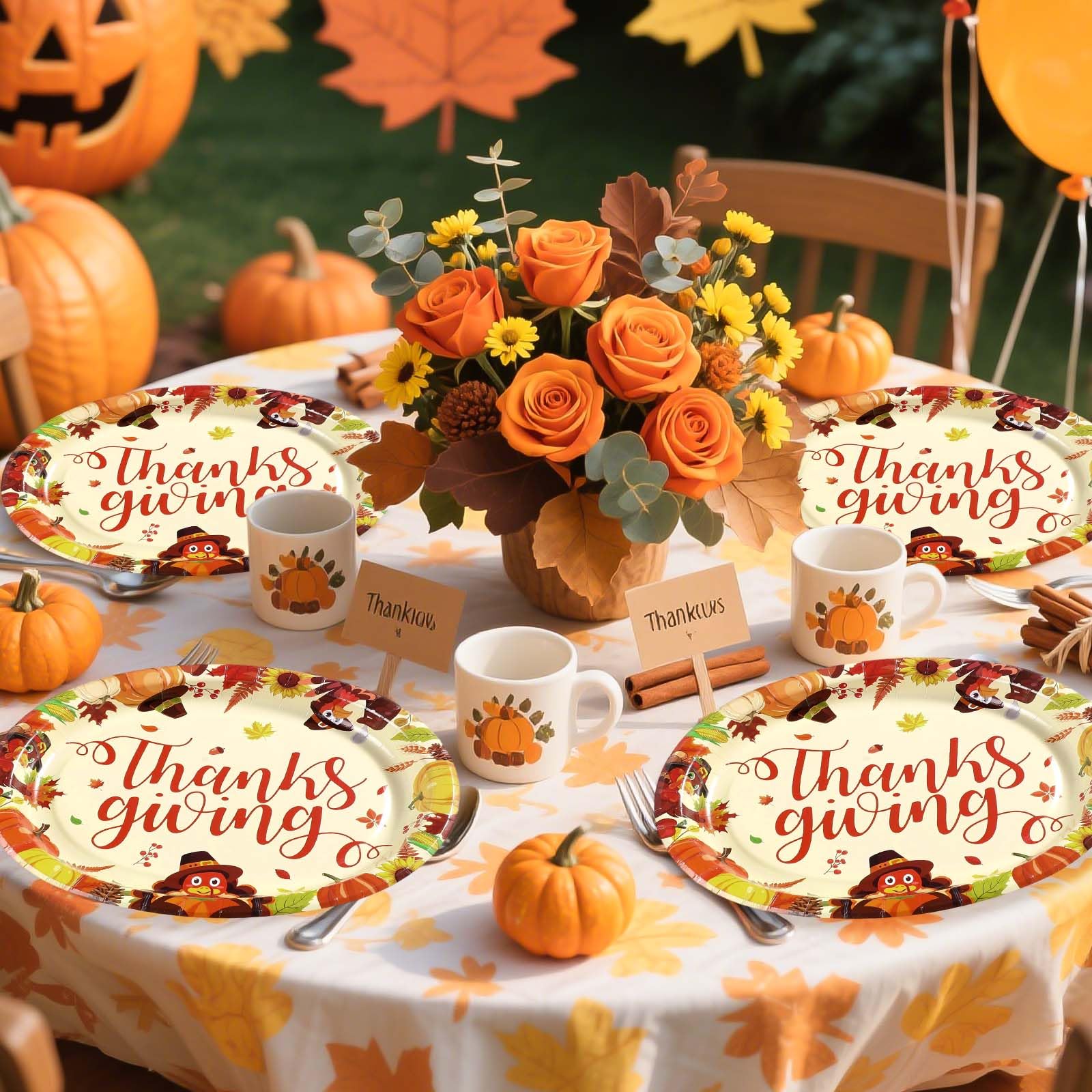 50Pcs Fall Turkey Pumpkin Oval Paper Plates - Grencian