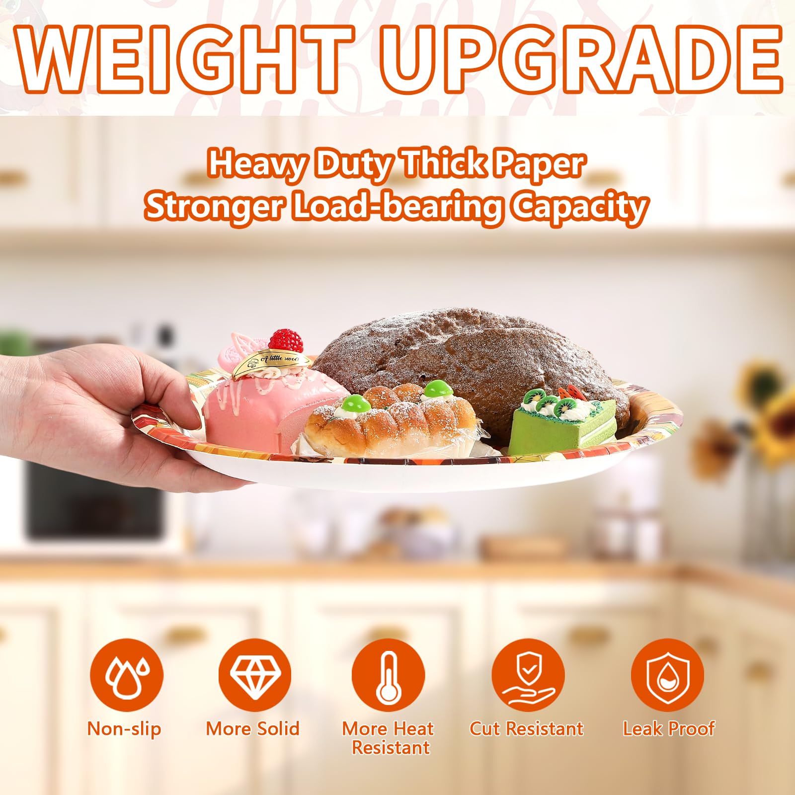 50Pcs Fall Turkey Pumpkin Oval Paper Plates - Grencian