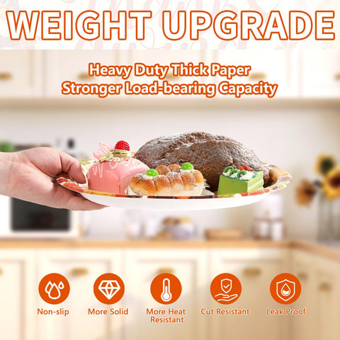 50Pcs Fall Turkey Pumpkin Oval Paper Plates - Grencian