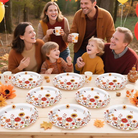 50Pcs Fall Vintage Wildflower Oval Paper Plates - Grencian