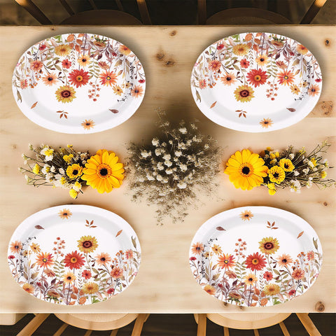50Pcs Fall Vintage Wildflower Oval Paper Plates - Grencian