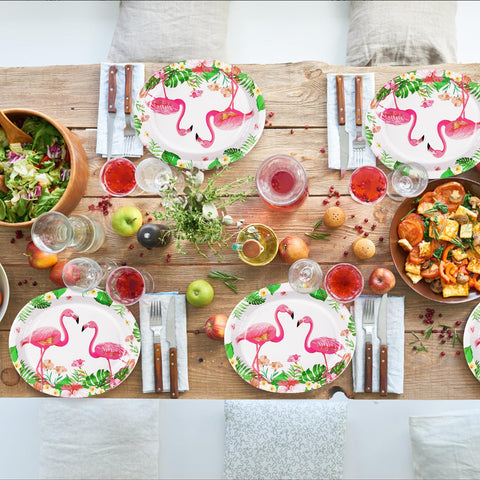 50Pcs Flamingo Oval Paper Plates - Grencian