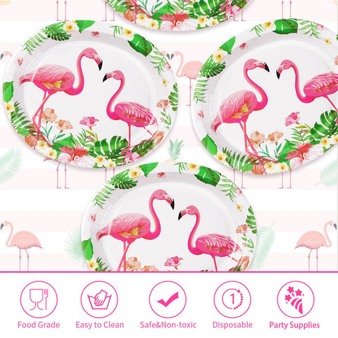 50Pcs Flamingo Oval Paper Plates - Grencian