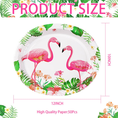 50Pcs Flamingo Oval Paper Plates - Grencian