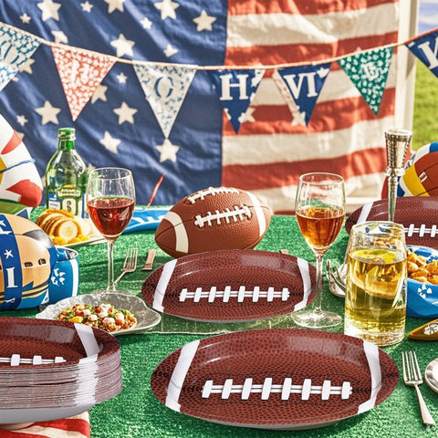 50Pcs Football Oval Paper Plates - Grencian