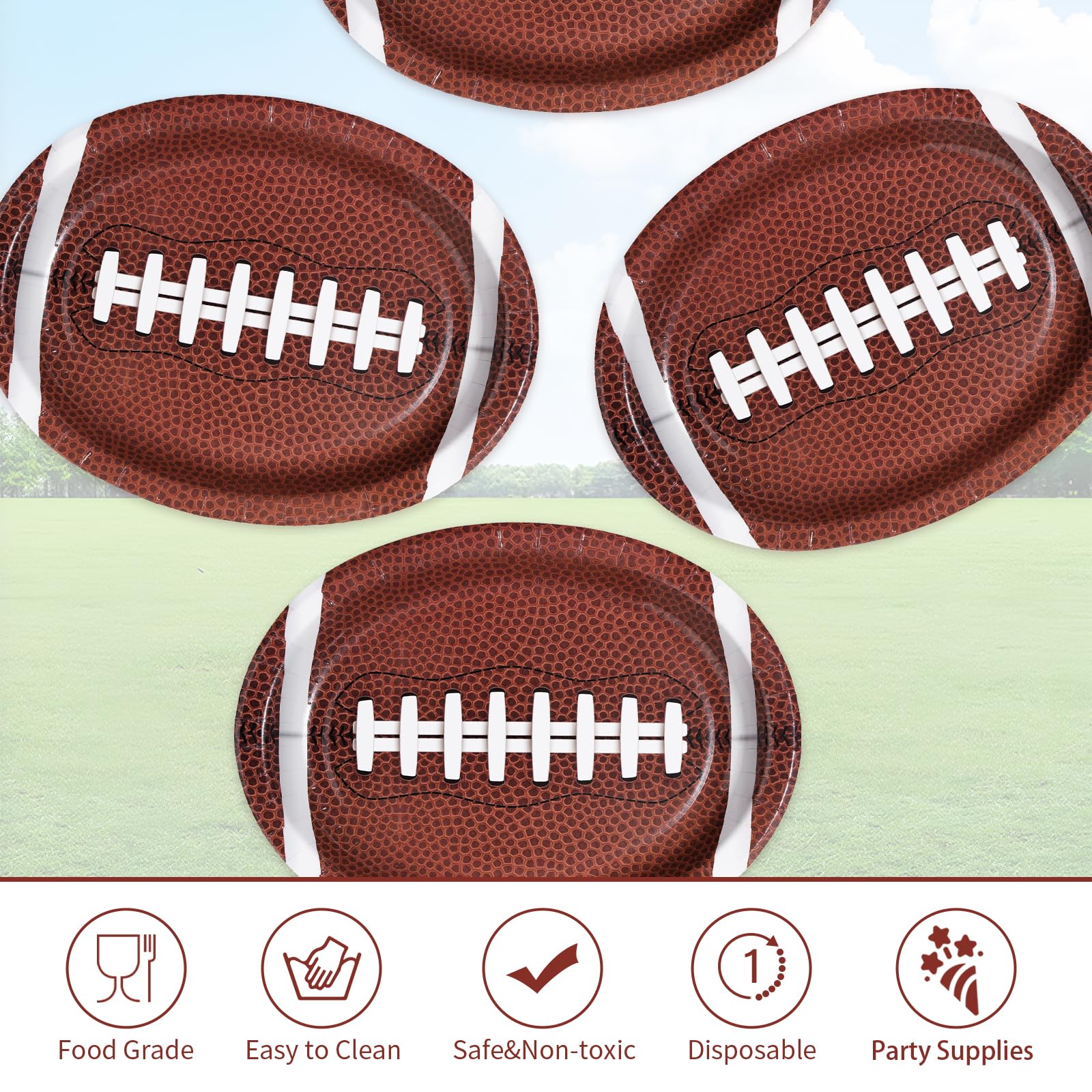 50Pcs Football Oval Paper Plates - Grencian