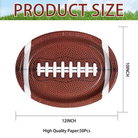 50Pcs Football Oval Paper Plates - Grencian