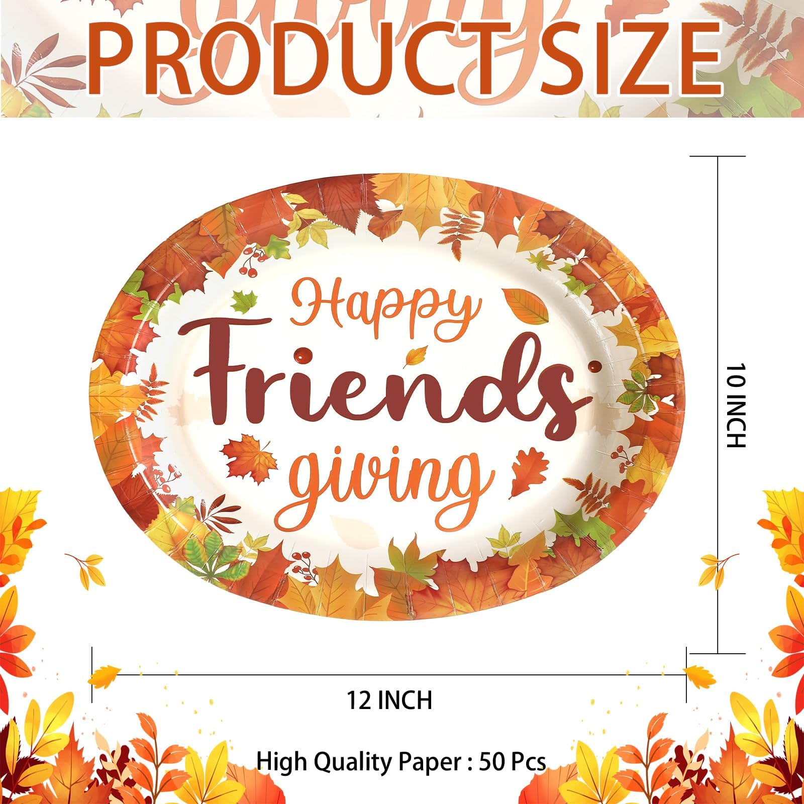 50Pcs Friendsgiving Maple Leaf Oval Paper Plates - Grencian