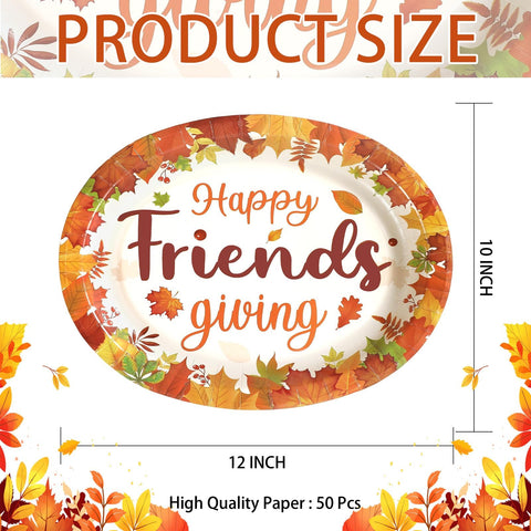 50Pcs Friendsgiving Maple Leaf Oval Paper Plates - Grencian