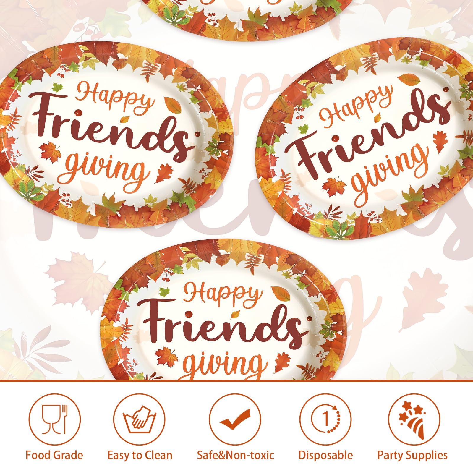50Pcs Friendsgiving Maple Leaf Oval Paper Plates - Grencian
