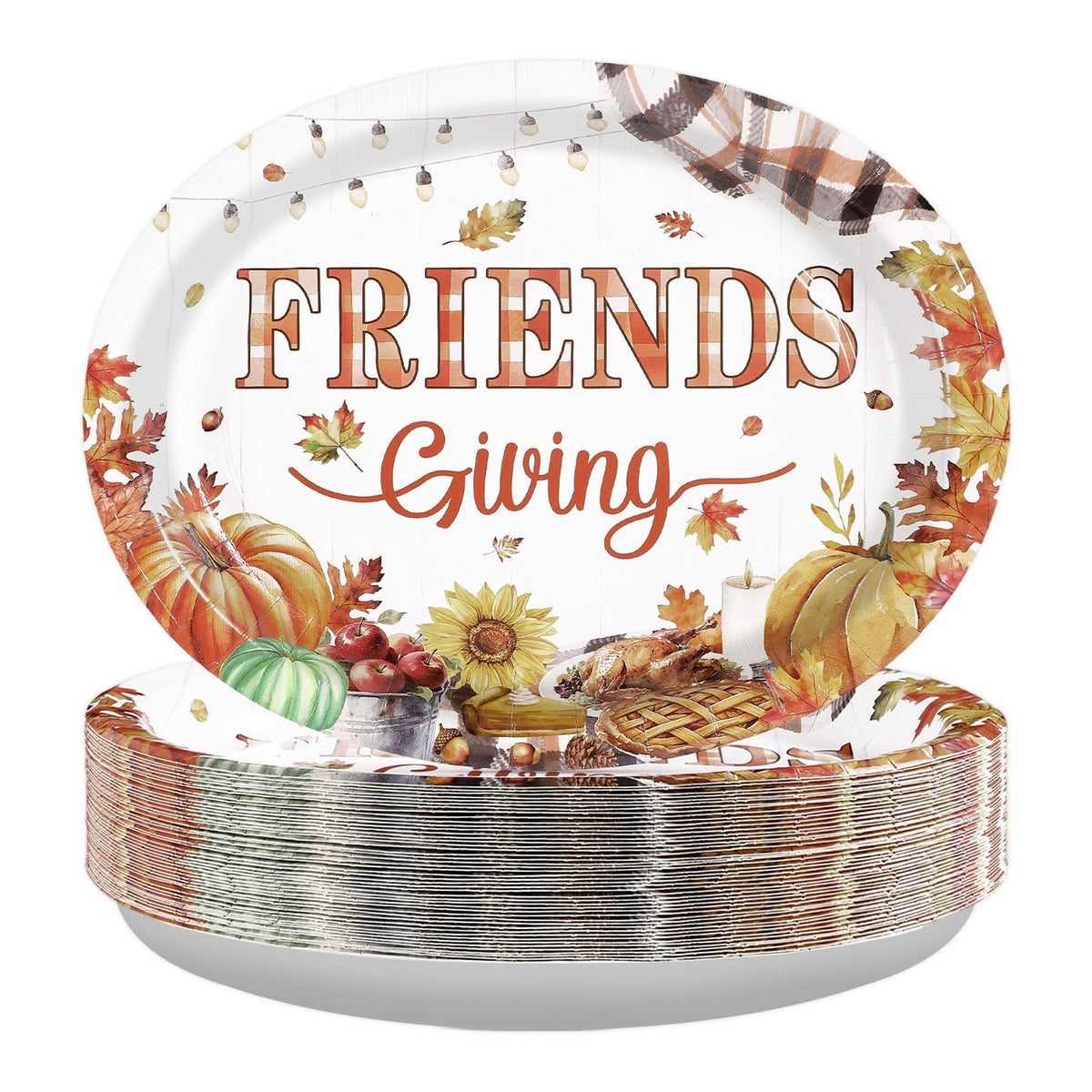 50Pcs Friendsgiving Oval Paper Plates