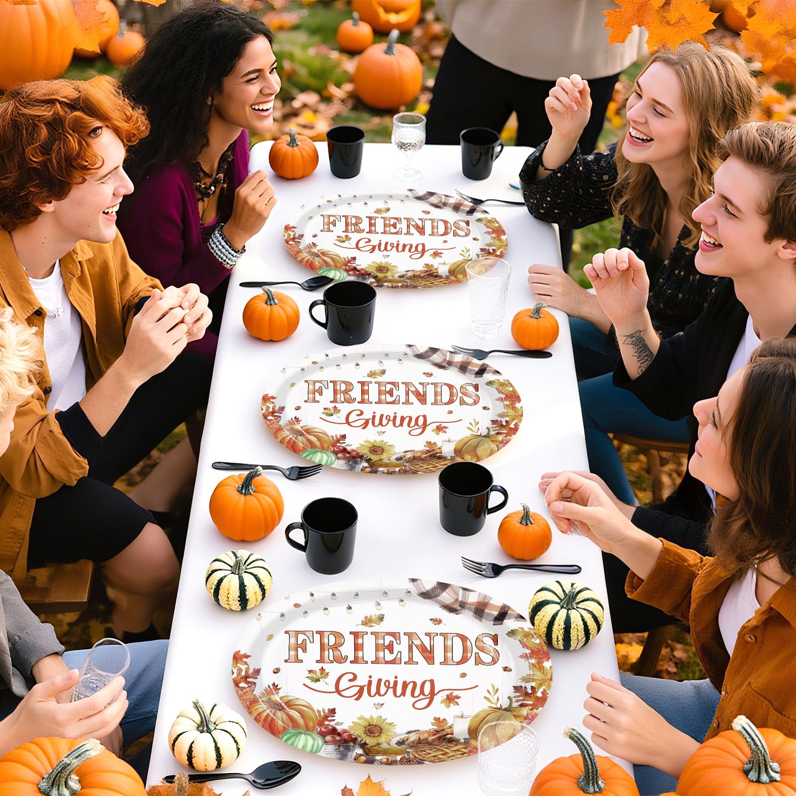 50Pcs Friendsgiving Oval Paper Plates