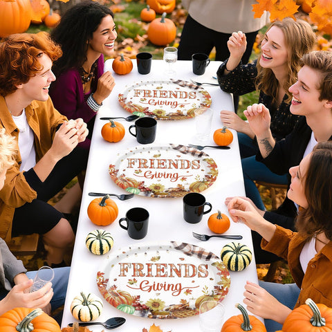 50Pcs Friendsgiving Oval Paper Plates