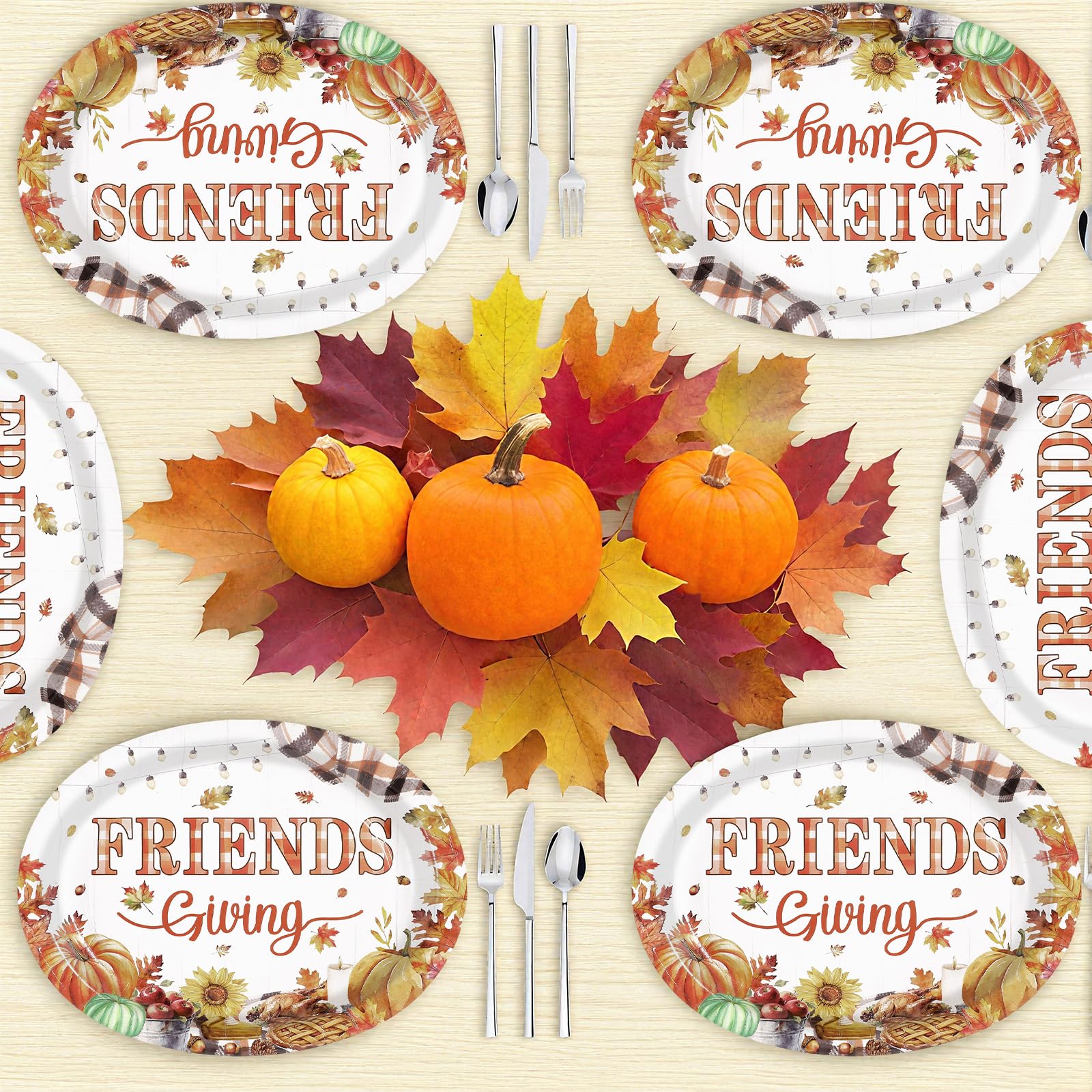 50Pcs Friendsgiving Oval Paper Plates