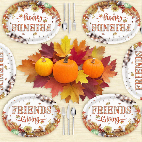 50Pcs Friendsgiving Oval Paper Plates