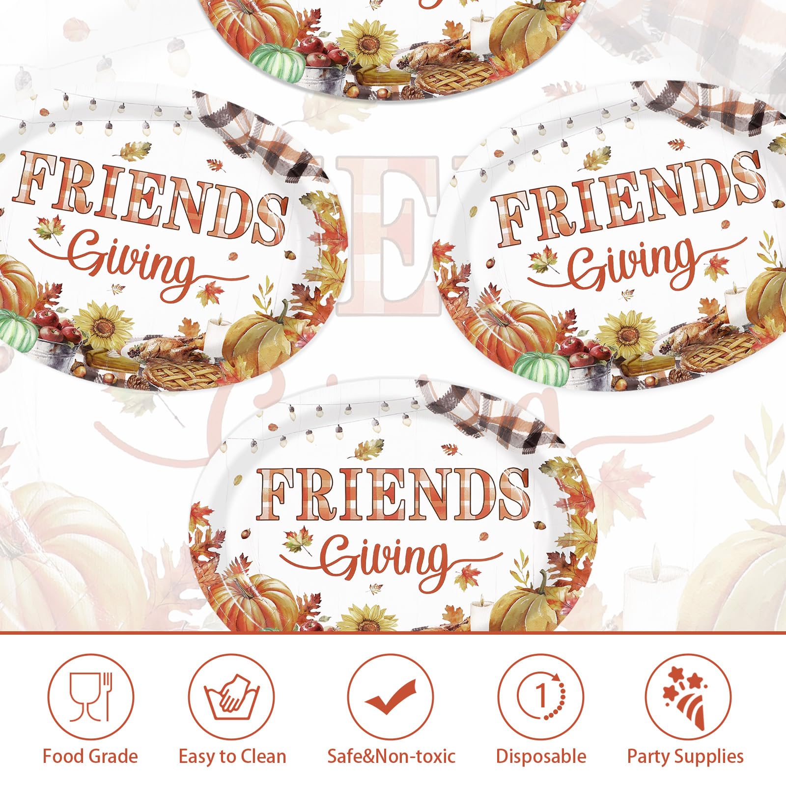50Pcs Friendsgiving Oval Paper Plates