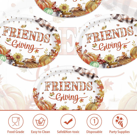 50Pcs Friendsgiving Oval Paper Plates