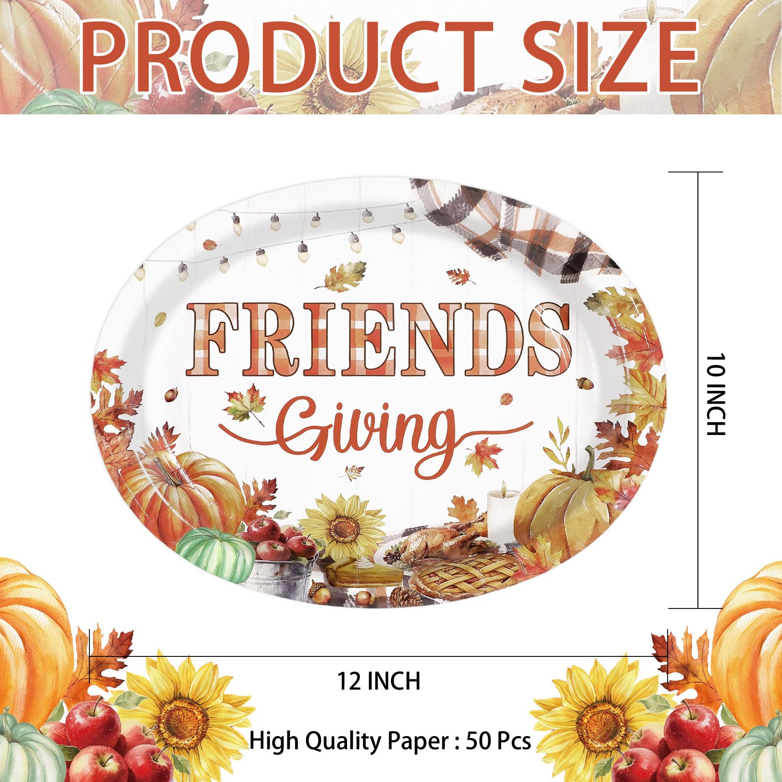 50Pcs Friendsgiving Oval Paper Plates
