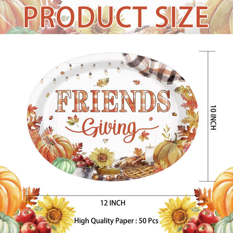 50Pcs Friendsgiving Oval Paper Plates