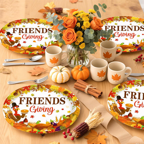 50Pcs Friendsgiving Turkey Oval Paper Plates - Grencian