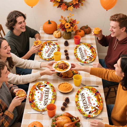 50Pcs Friendsgiving Turkey Oval Paper Plates - Grencian