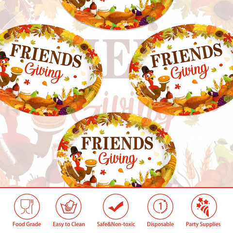 50Pcs Friendsgiving Turkey Oval Paper Plates - Grencian