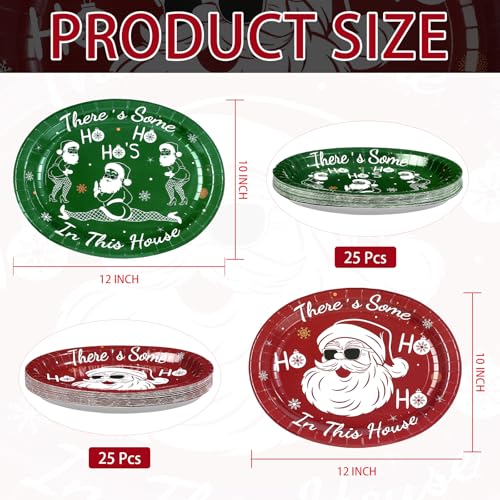 50Pcs Funny Red Green Christmas Oval Paper Plates - Grencian