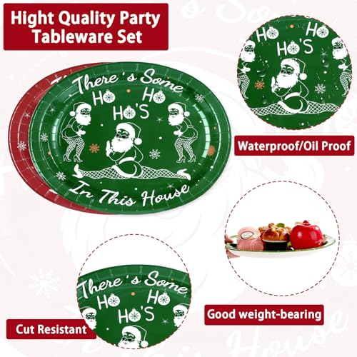 50Pcs Funny Red Green Christmas Oval Paper Plates - Grencian