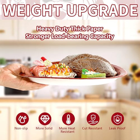 50Pcs Funny Red Green Christmas Oval Paper Plates - Grencian