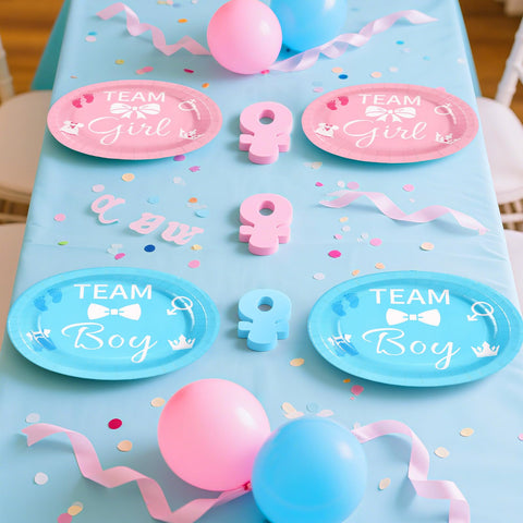 50Pcs Gender Reveal Oval Paper Plates - Grencian
