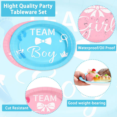 50Pcs Gender Reveal Oval Paper Plates - Grencian