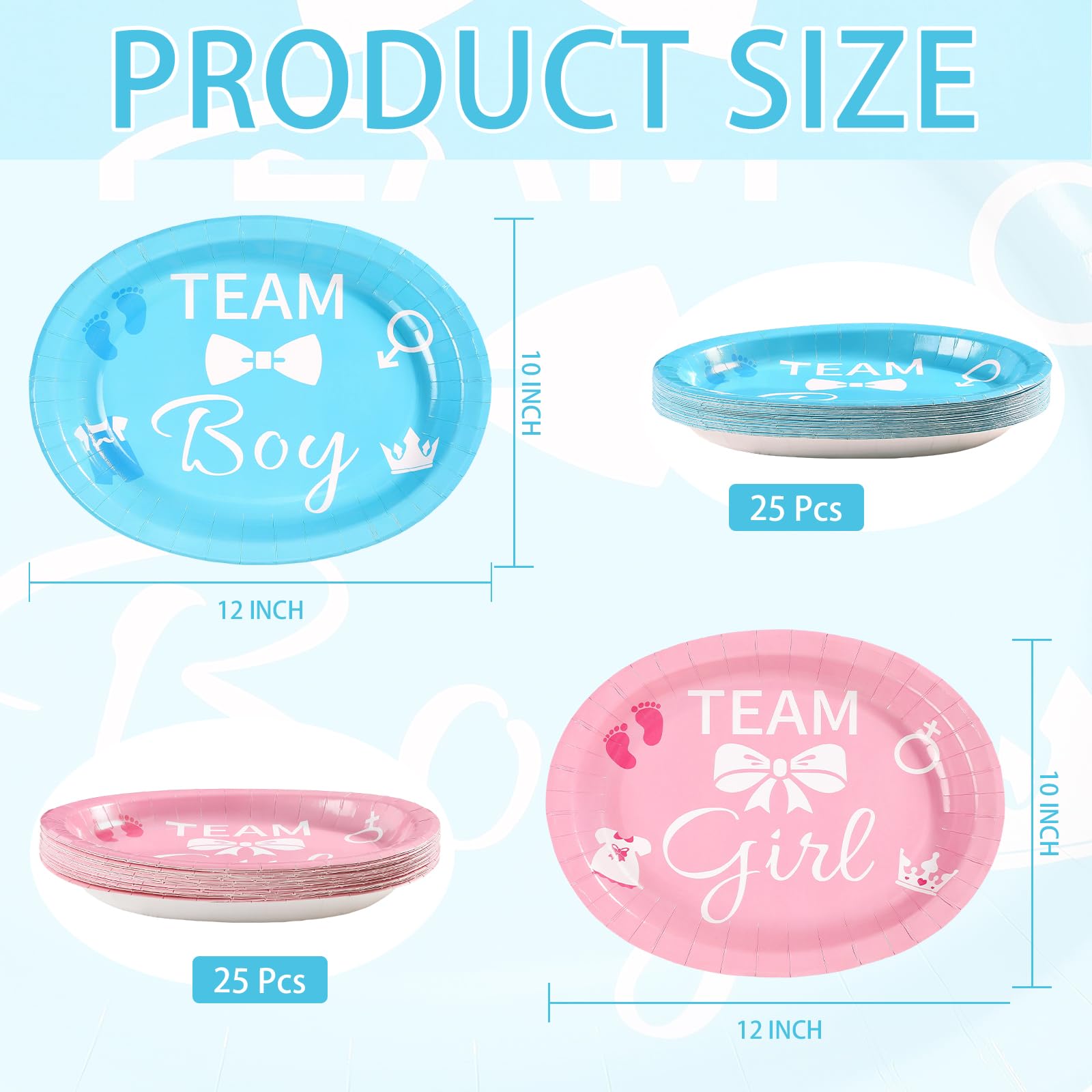 50Pcs Gender Reveal Oval Paper Plates - Grencian
