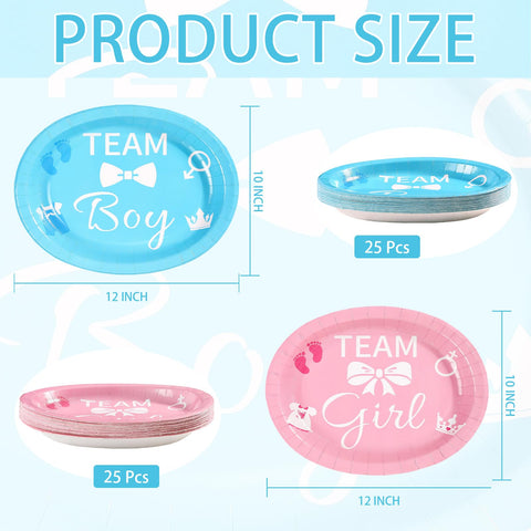 50Pcs Gender Reveal Oval Paper Plates - Grencian