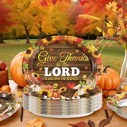 50Pcs Give Thanks to the Lord Oval Paper Plates - Grencian