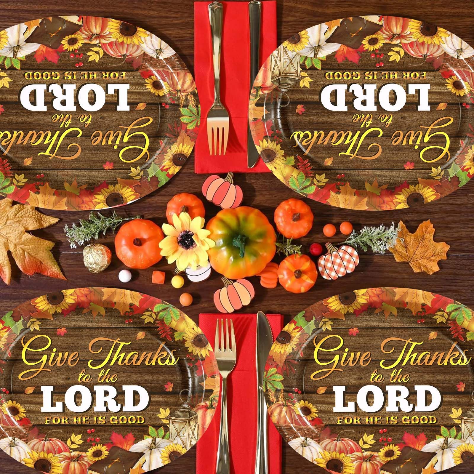 50Pcs Give Thanks to the Lord Oval Paper Plates - Grencian