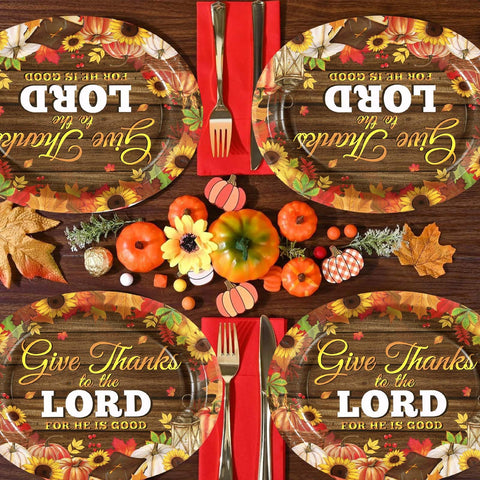 50Pcs Give Thanks to the Lord Oval Paper Plates - Grencian