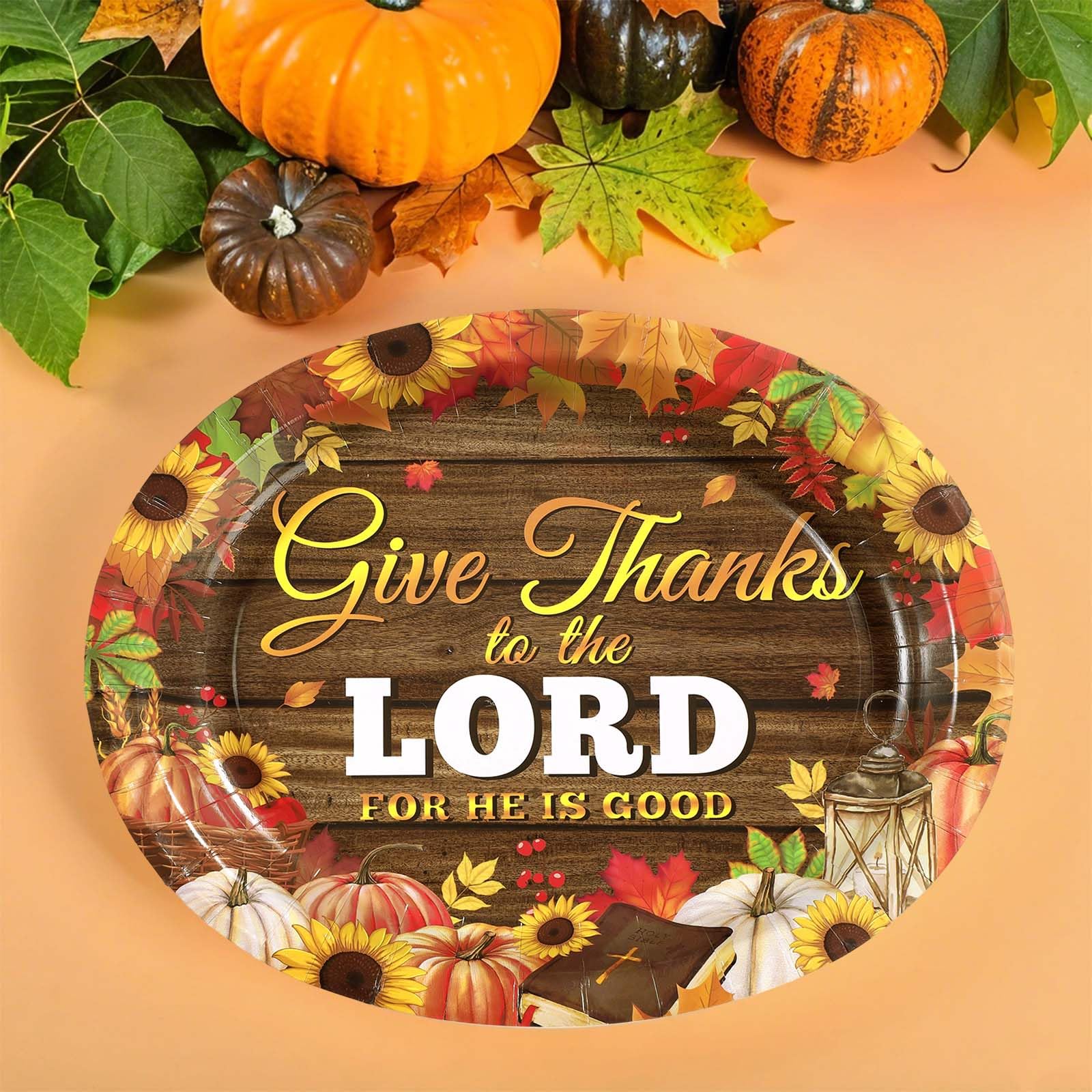 50Pcs Give Thanks to the Lord Oval Paper Plates - Grencian