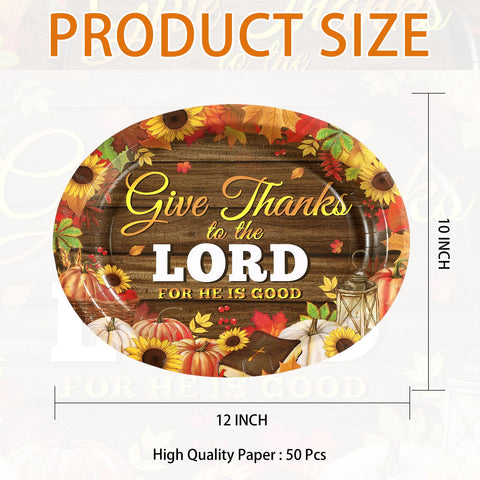 50Pcs Give Thanks to the Lord Oval Paper Plates - Grencian