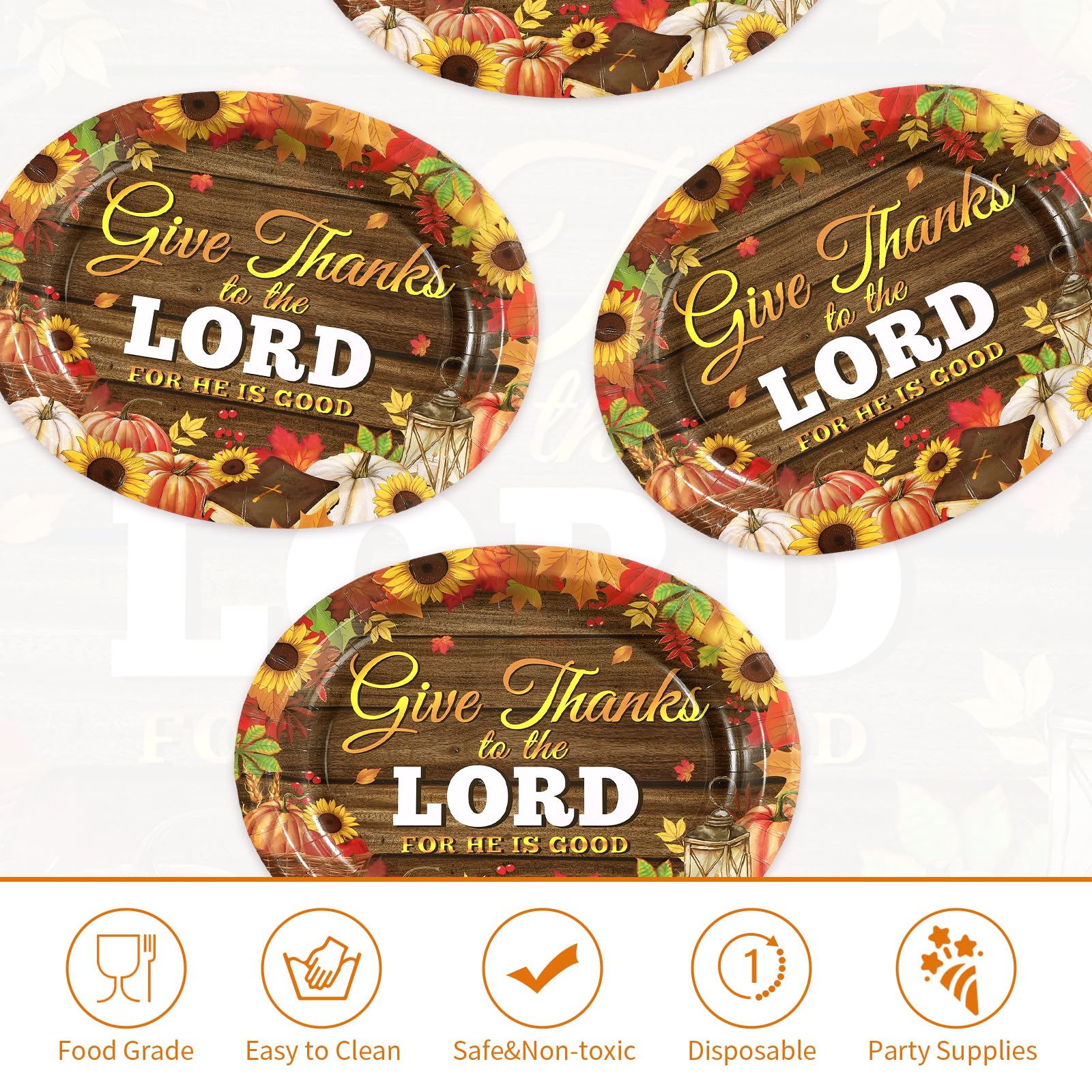 50Pcs Give Thanks to the Lord Oval Paper Plates - Grencian