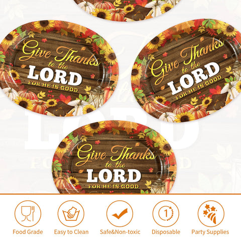 50Pcs Give Thanks to the Lord Oval Paper Plates - Grencian