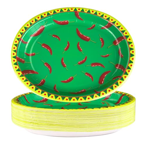 50Pcs Green Chili Cook Off Oval Paper Plates - Grencian