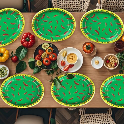 50Pcs Green Chili Cook Off Oval Paper Plates - Grencian
