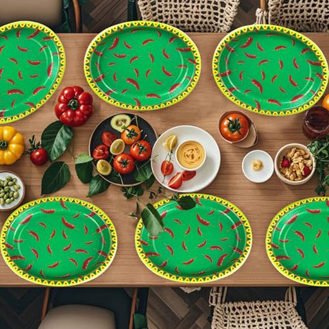 50Pcs Green Chili Cook Off Oval Paper Plates - Grencian