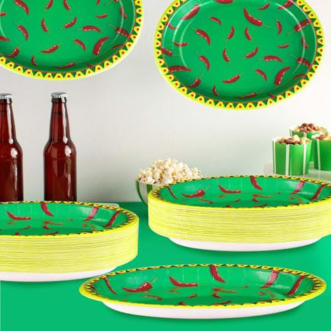 50Pcs Green Chili Cook Off Oval Paper Plates - Grencian